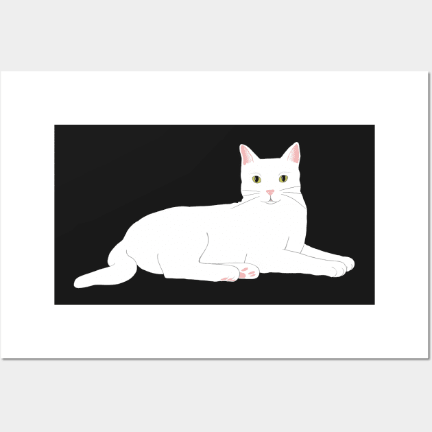 The White cat chilling and watching you, waiting for some playtime Wall Art by marina63